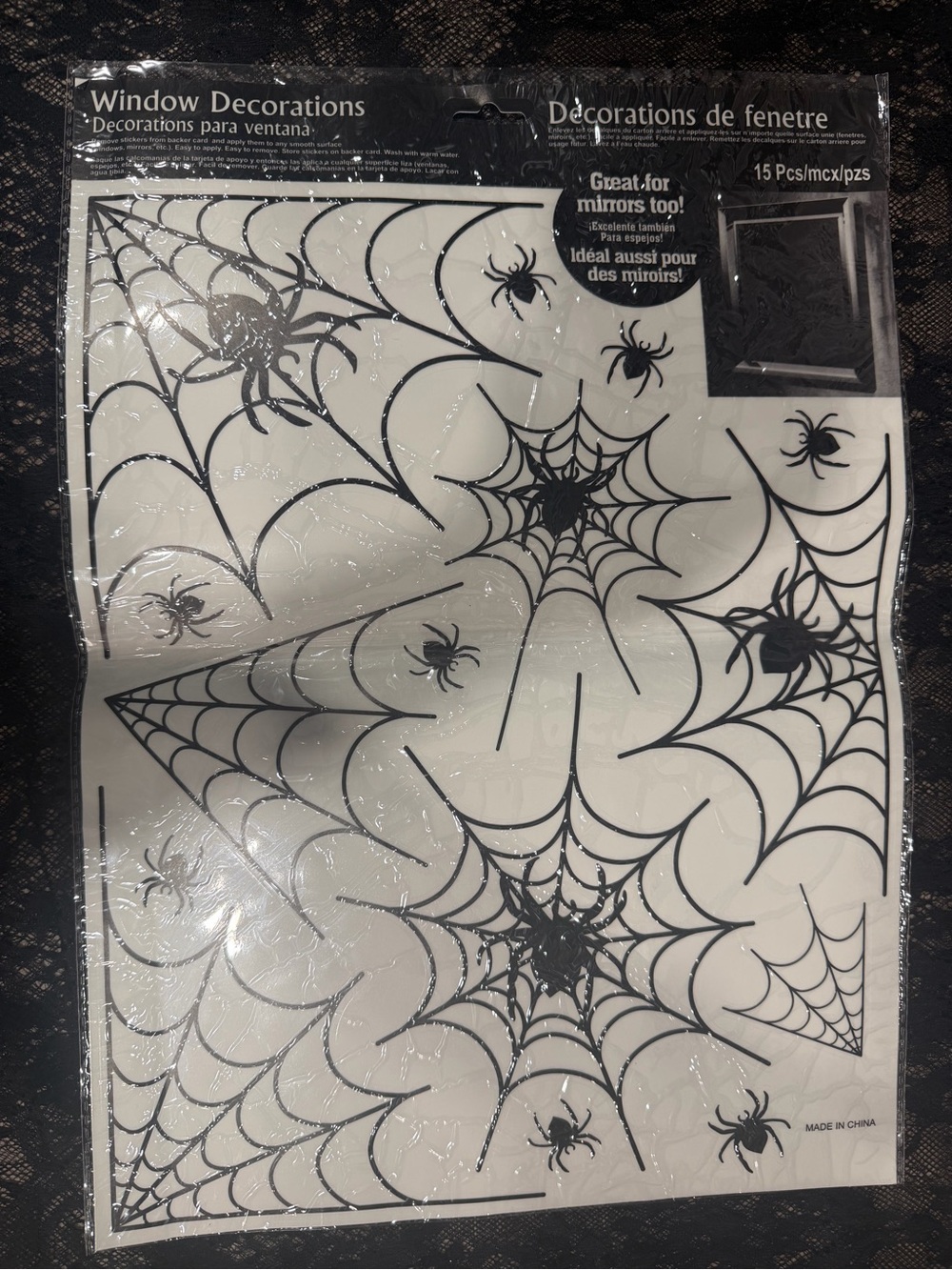 Halloween Spider Web Window Clings 15 Pc Black Spiders Webs